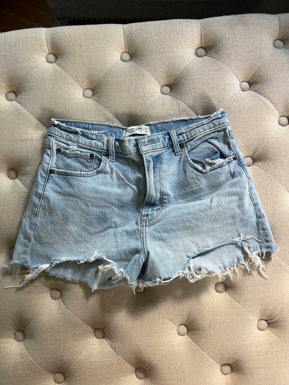 Abercrombie & Fitch Light Blue High-Rise Distressed Denim Cutoff Shorts
